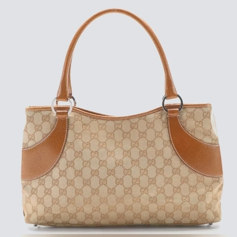 Gucci | Monogram GG Canvas and Brown Leather Tote Shoulder Bag